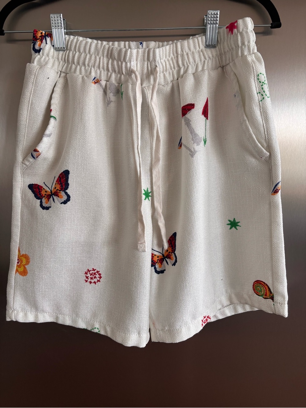 Malibu by Drill White Butterfly Print Drawstring Men's Shorts (S)